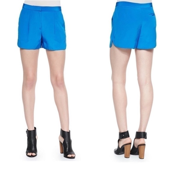 Vince Dress Shorts 4 Silk Pleated Dan Blue Luxury Pockets Lightweight - Picture 7 of 12